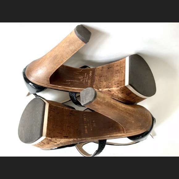 JIMMY CHOO Patent Leather Wood Platform Heels - Picture 6 of 6